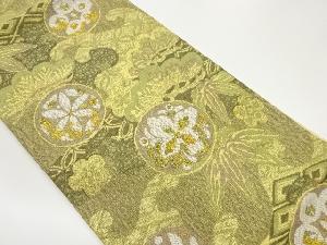 すくい織紙布花丸文に松竹梅・古典柄模様織出し袋帯